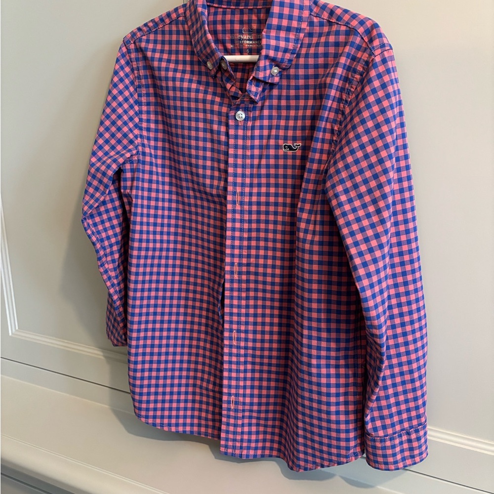 Vineyard Vines Boy’s Pink and Blue Plaid Shirt